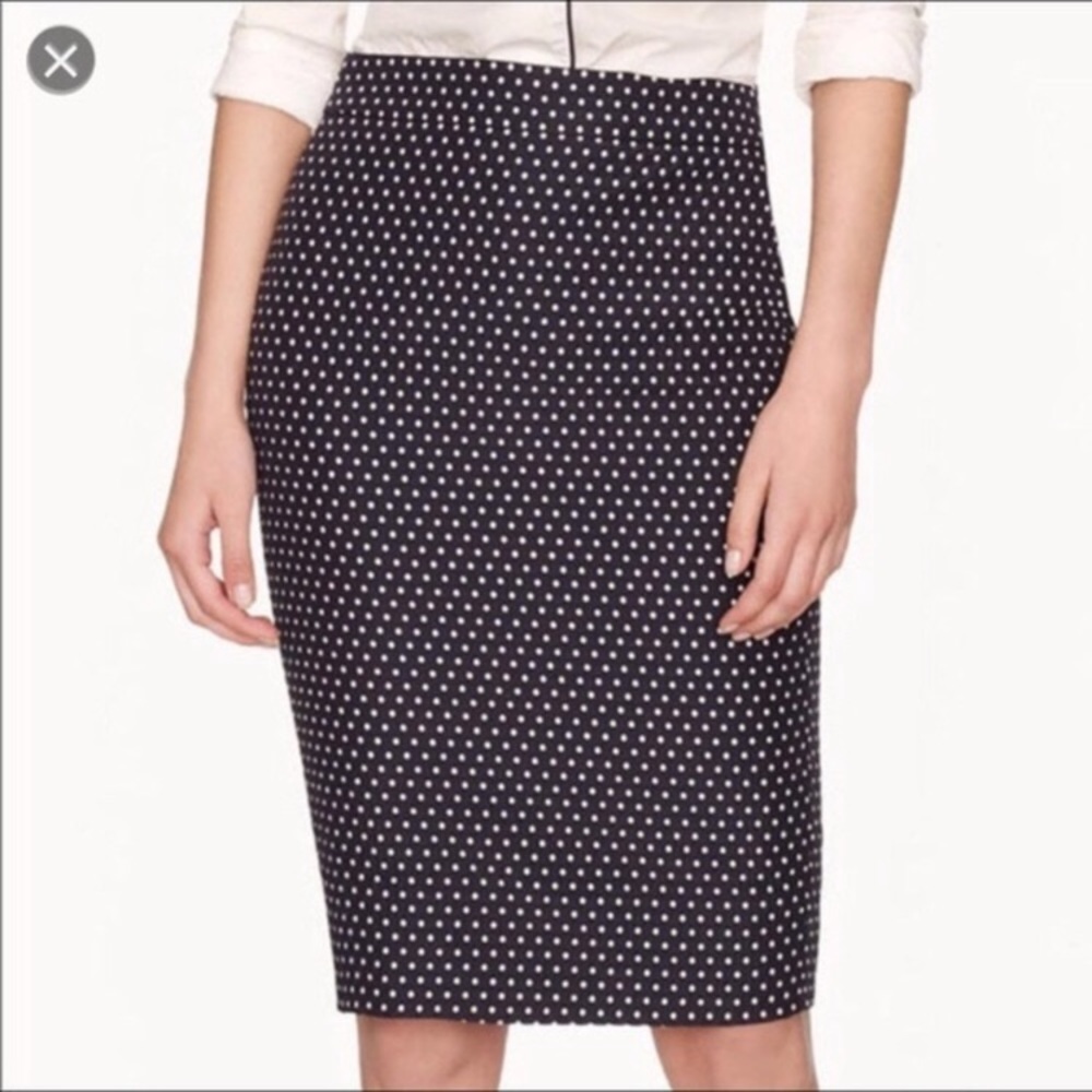 J. Crew Jacquard Navy Polka Dot Pencil Skirt